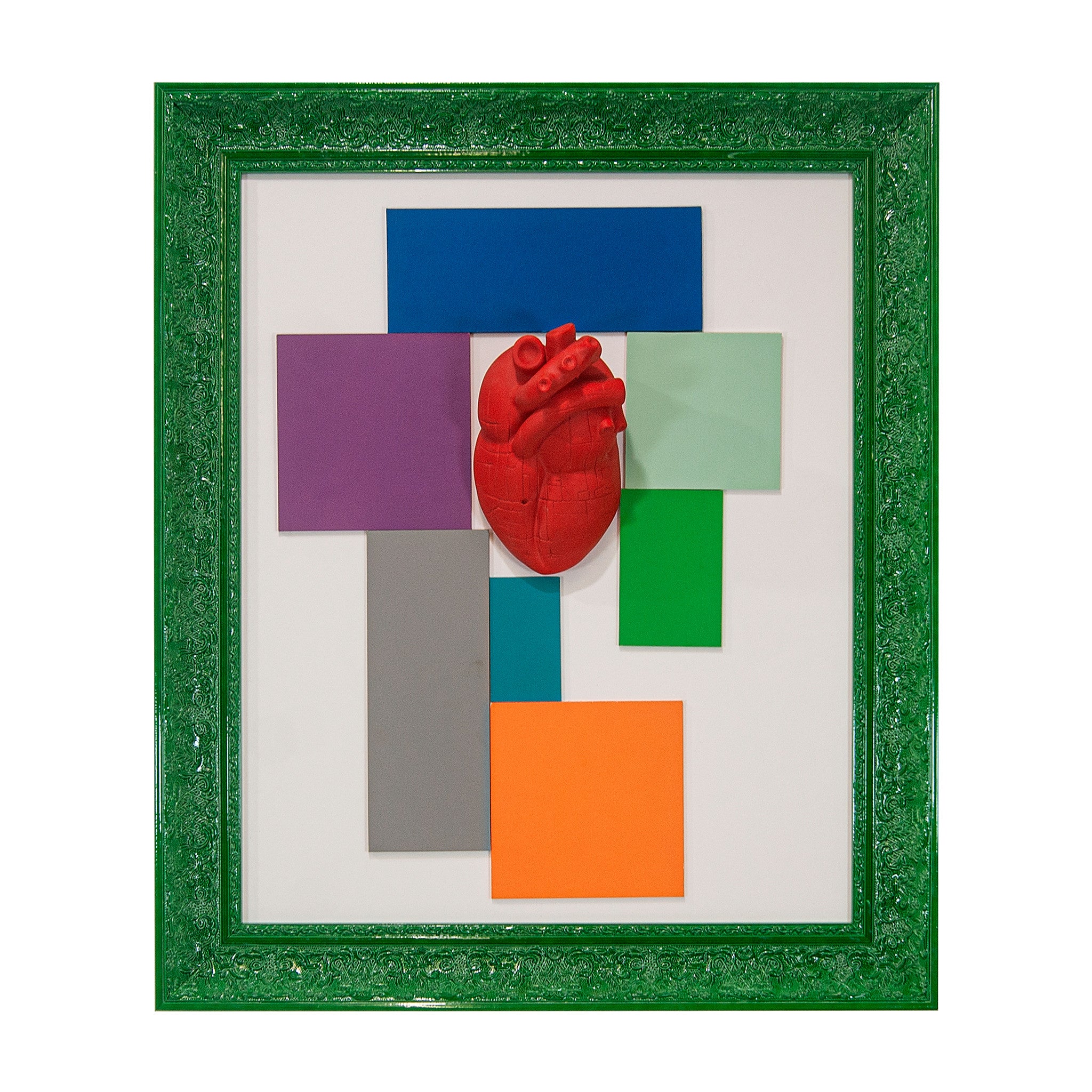 Quadro Staje Cca Multicolor Cuore Rosso Cornice Verde 60x70