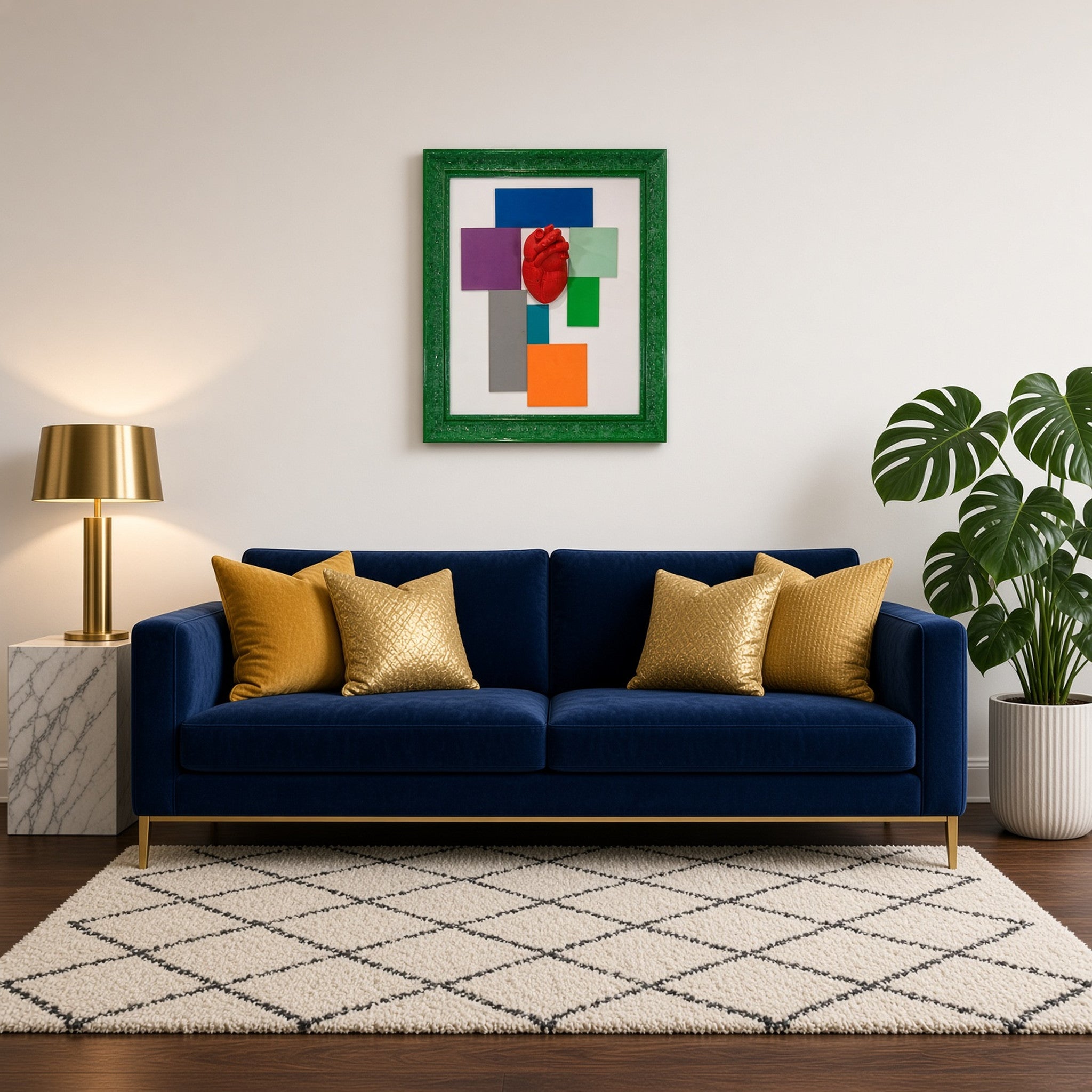 Quadro Staje Cca Multicolor Cuore Rosso Cornice Verde 60x70