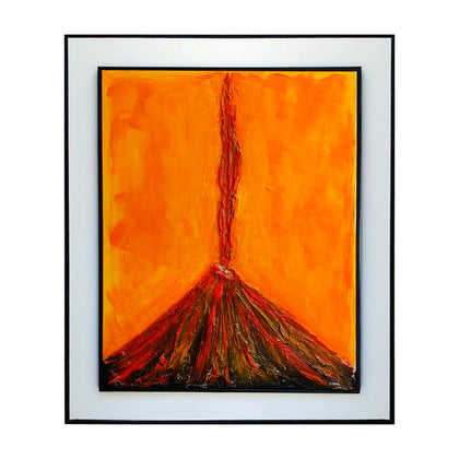 Eruzione Materica Arancione - quadro a tecnica mista del Vesuvio in eruzione