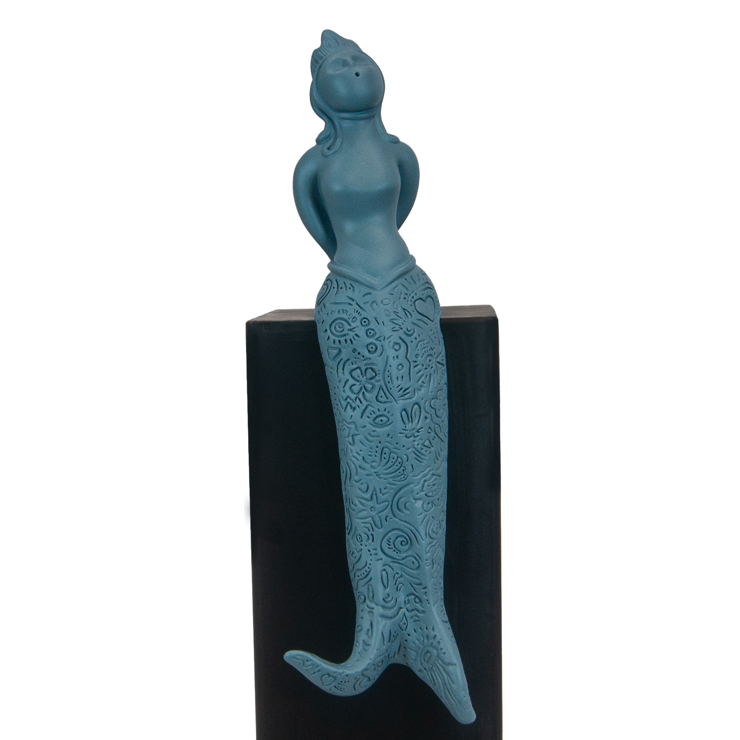 Regina Partenope - scultura in resina colorata azzurra della sirena Regina Partenope (vers. grande)