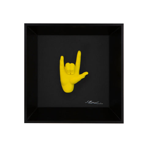 Rock 'n roll - the language of the hands with resin sculpture on a black background painting with an Italian handcrafted frame