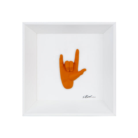 Rock 'n roll - il linguaggio delle mani con scultura in resina su quadro fondo bianco con cornice artigianale italiana