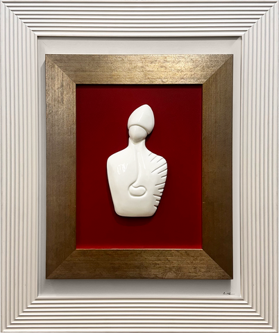 Il Nuovo San Gennaro - Scultura in resina colorata bianco lucido del santo patrono della città di Napoli in quadro fondo rosso in doppia cornice artigianale italiana