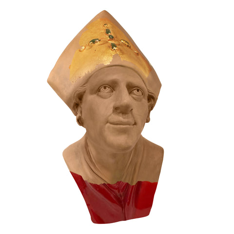 San gennaro-busto in terracotta smaltato rosso
