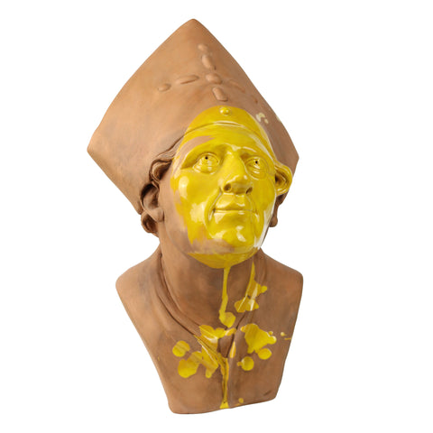 San gennaro-busto in terracotta con volto smaltato giallo