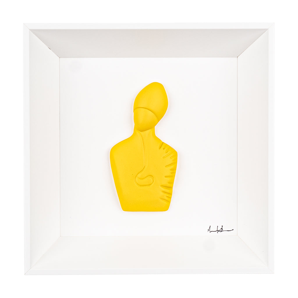 Il nuovo San Gennaro - scultura in resina colorata su quadro fondo bianco (vers. 19x19)