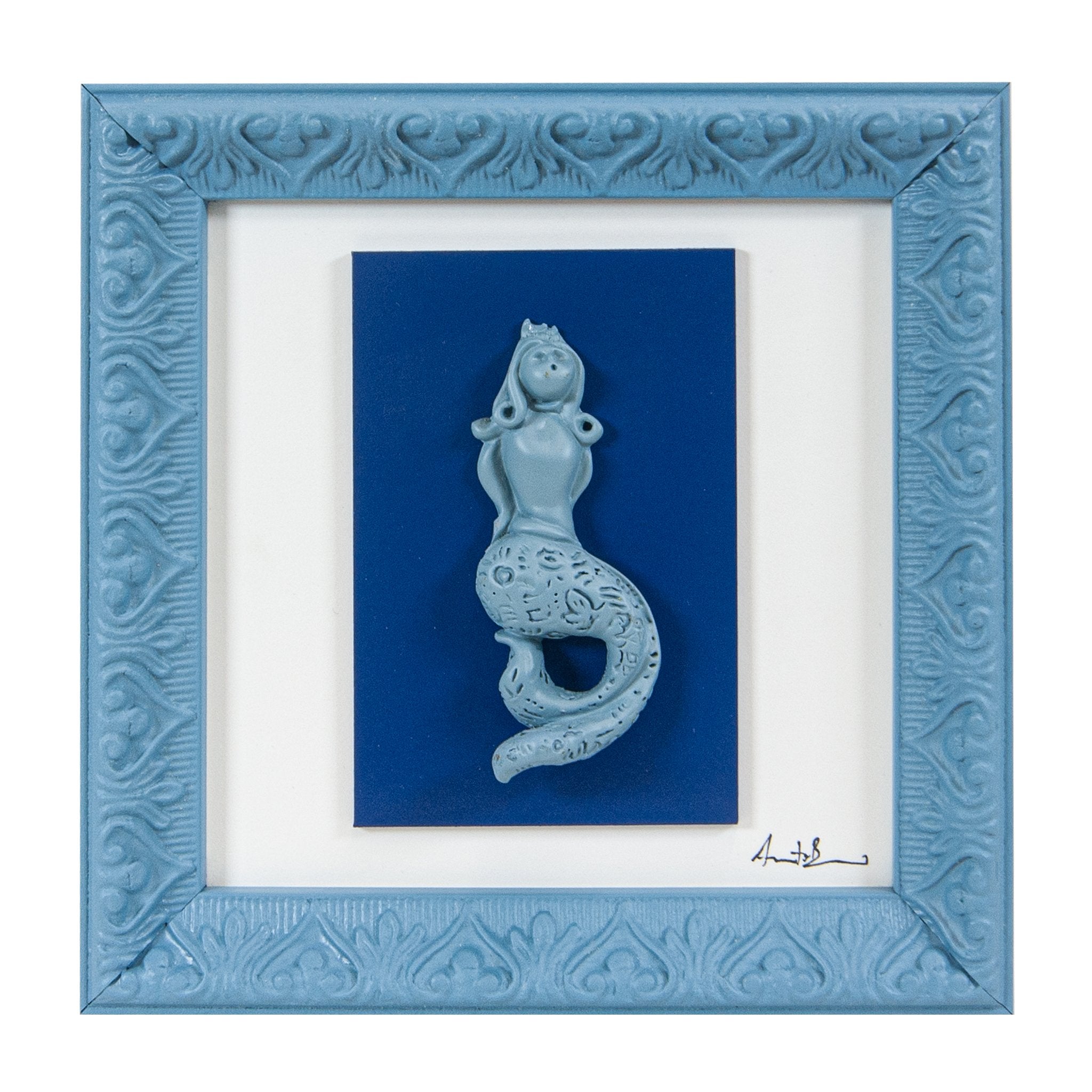 Regina Partenope azzurra su cartoncino blu