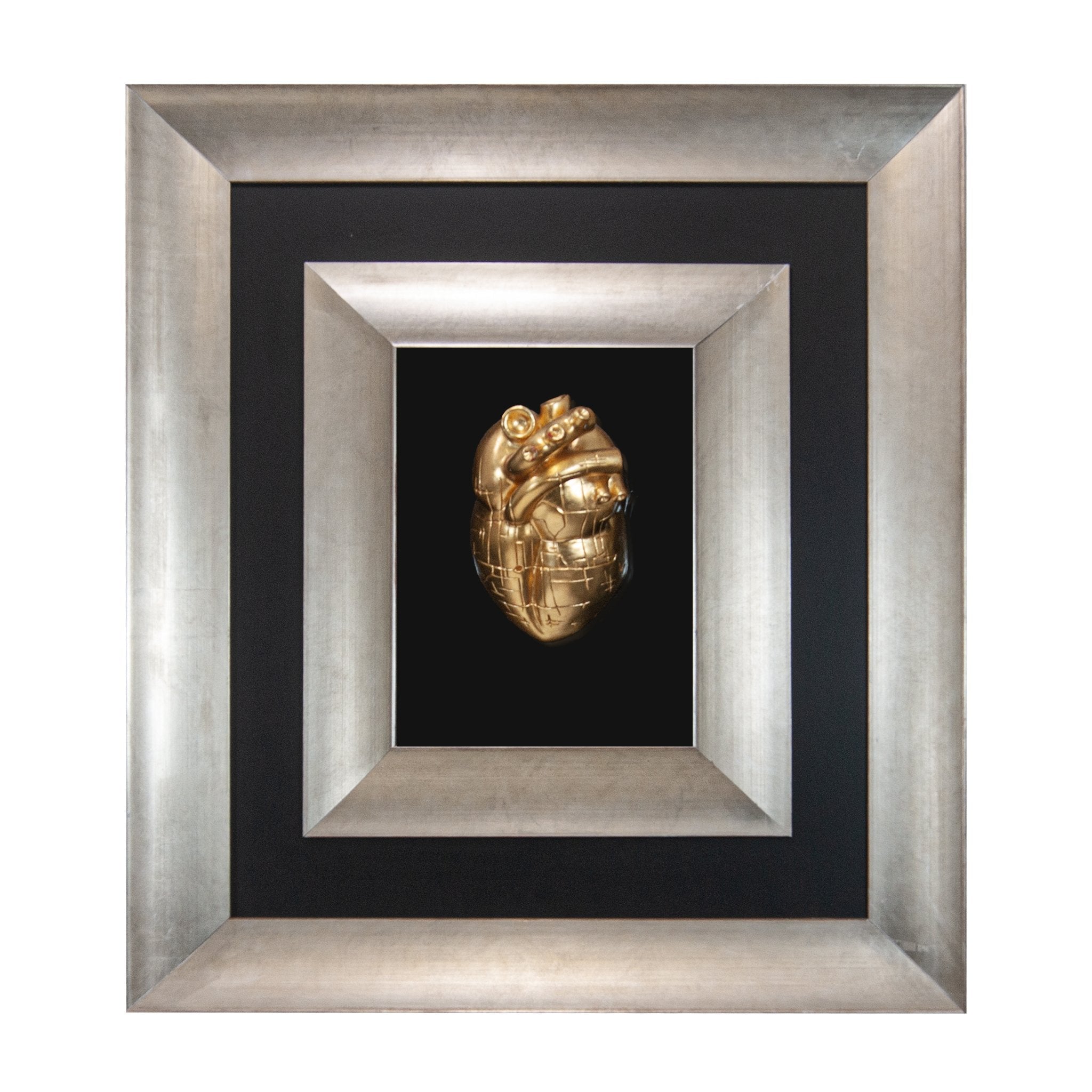 Staje cca - scultura in resina dorata, cornice argento 60x70