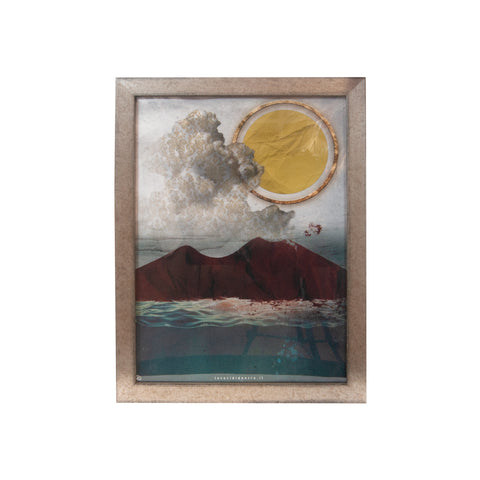 Vesuvio, terra mia - grafica d'autore sui simboli di Napoli con cornice argento artigianale italiana
