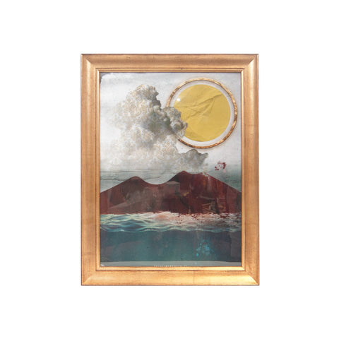 Vesuvio, terra mia - grafica d'autore sui simboli di Napoli con cornice oro artigianale italiana