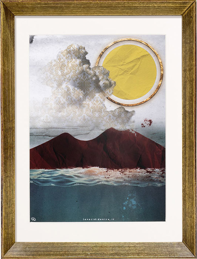 Vesuvius, my land - author's graphics on the symbols of Naples with an Italian handcrafted frame