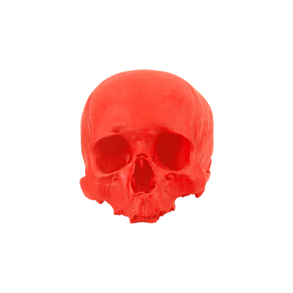 'E capuzzelle, il Culto delle Anime Pezzentelle - Teschi scultura in resina rossa fluo opaca da 14cm