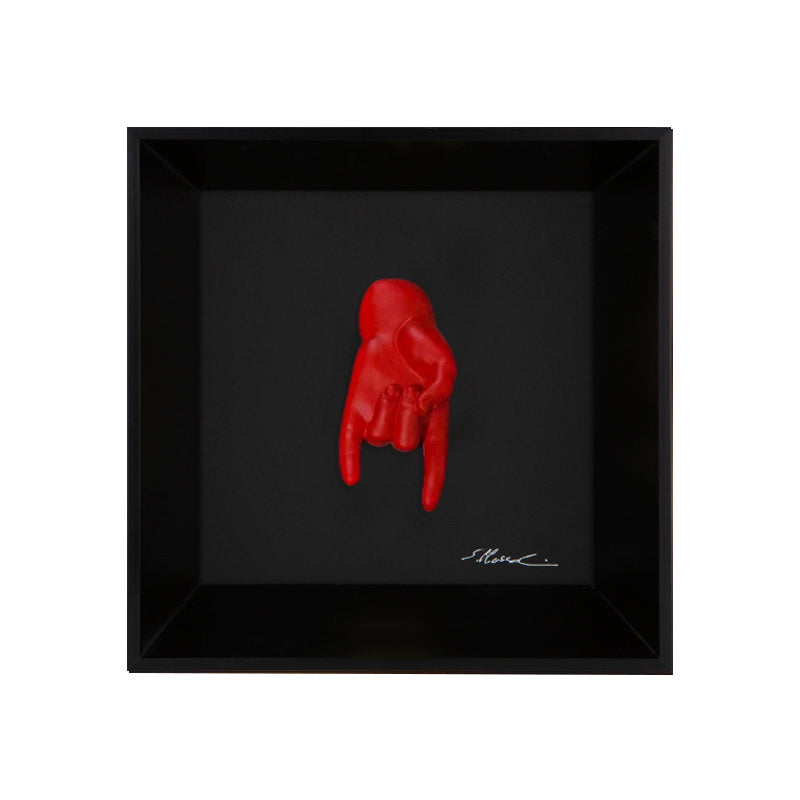 Tié tiè - the language of the hands with resin sculpture on a black background frame with an Italian handcrafted frame