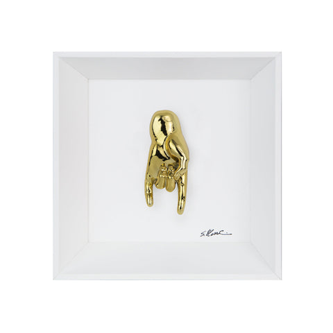 Tié tiè - the language of the hands with sculpture in chromed resin on a white background painting with an Italian handcrafted frame