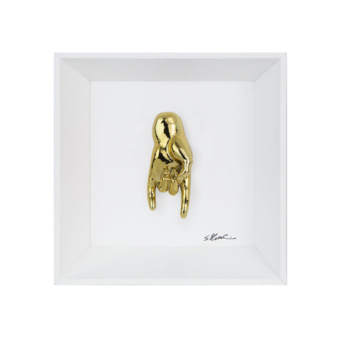 Tié tiè - il linguaggio delle mani con scultura in resina cromata su quadro fondo bianco con cornice artigianale italiana