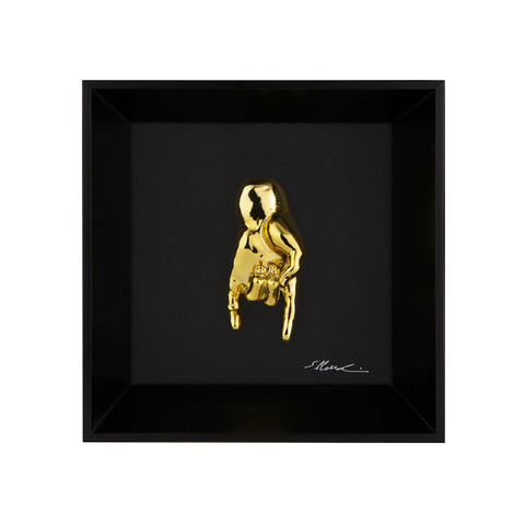 Tié tiè - the language of the hands with sculpture in chromed resin on a black background painting with an Italian handcrafted frame