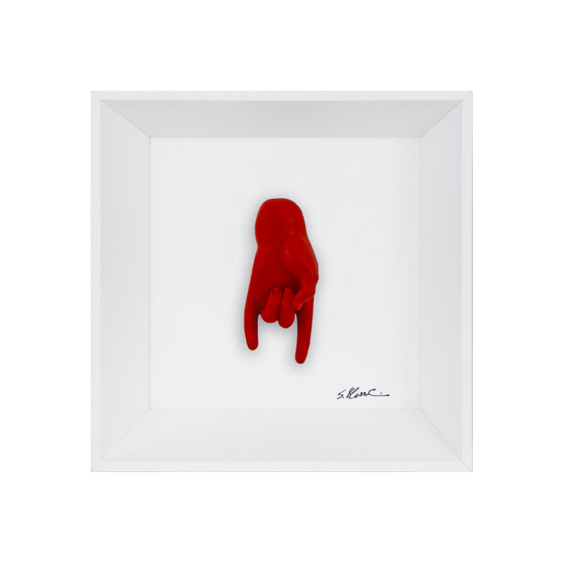 Tié tiè - the language of the hands with resin sculpture on a white background frame with an Italian handcrafted frame