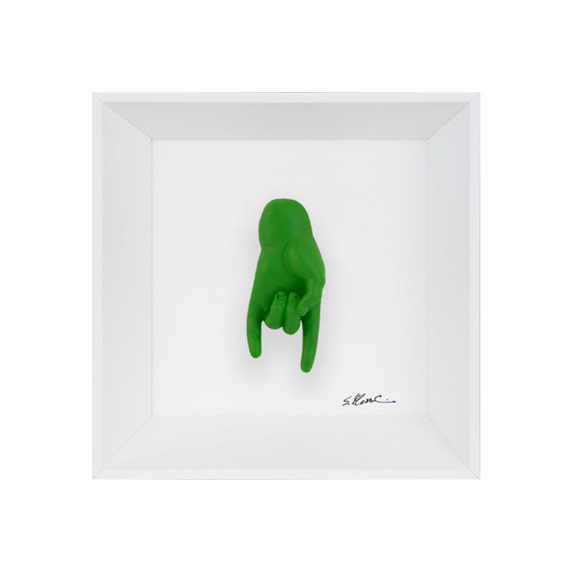 Tié tiè - the language of the hands with resin sculpture on a white background frame with an Italian handcrafted frame