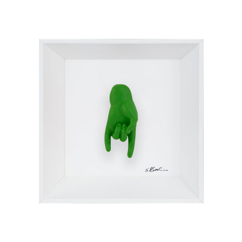 Tié tiè - il linguaggio delle mani con scultura in resina su quadro fondo bianco con cornice artigianale italiana