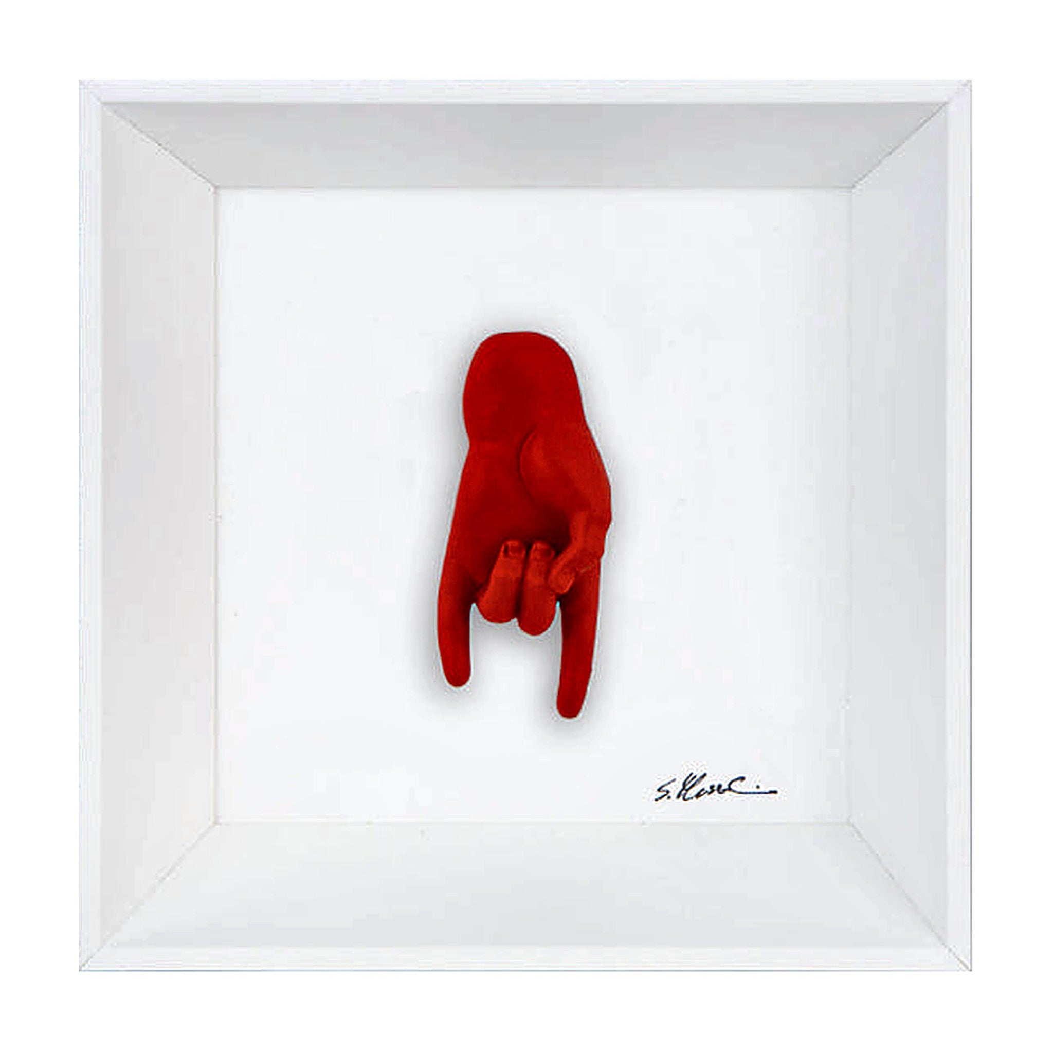 Tié tiè - the language of the hands with resin sculpture on a white background frame with an Italian handcrafted frame