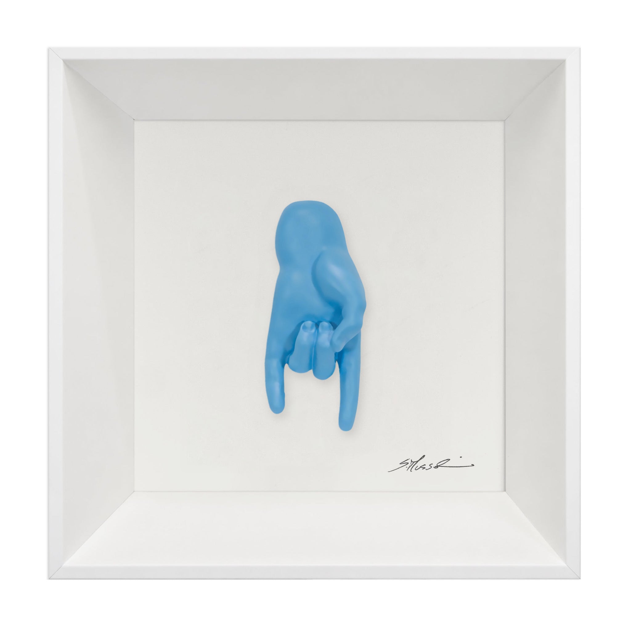 Tié tiè - il linguaggio delle mani con scultura in resina su quadro fondo bianco con cornice artigianale italiana