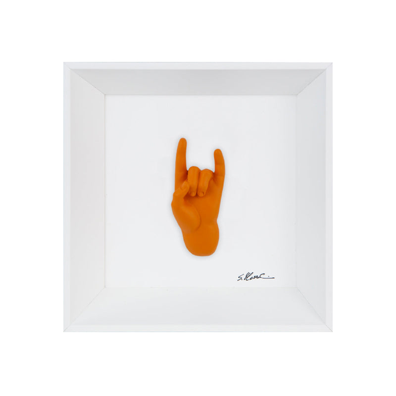Tien 'e ccorn - il linguaggio delle mani con scultura in resina su quadro fondo bianco con cornice artigianale italiana