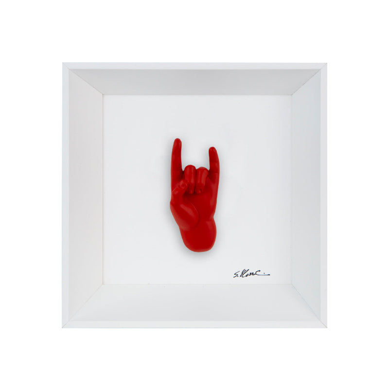 Tien 'e ccorn - il linguaggio delle mani con scultura in resina su quadro fondo bianco con cornice artigianale italiana