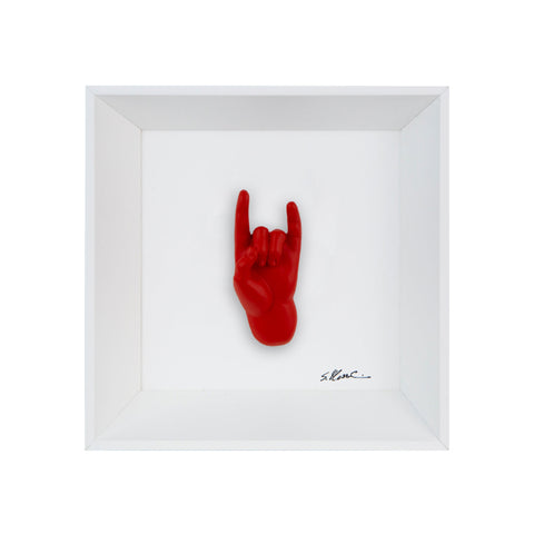 Tien 'e ccorn - il linguaggio delle mani con scultura in resina su quadro fondo bianco con cornice artigianale italiana