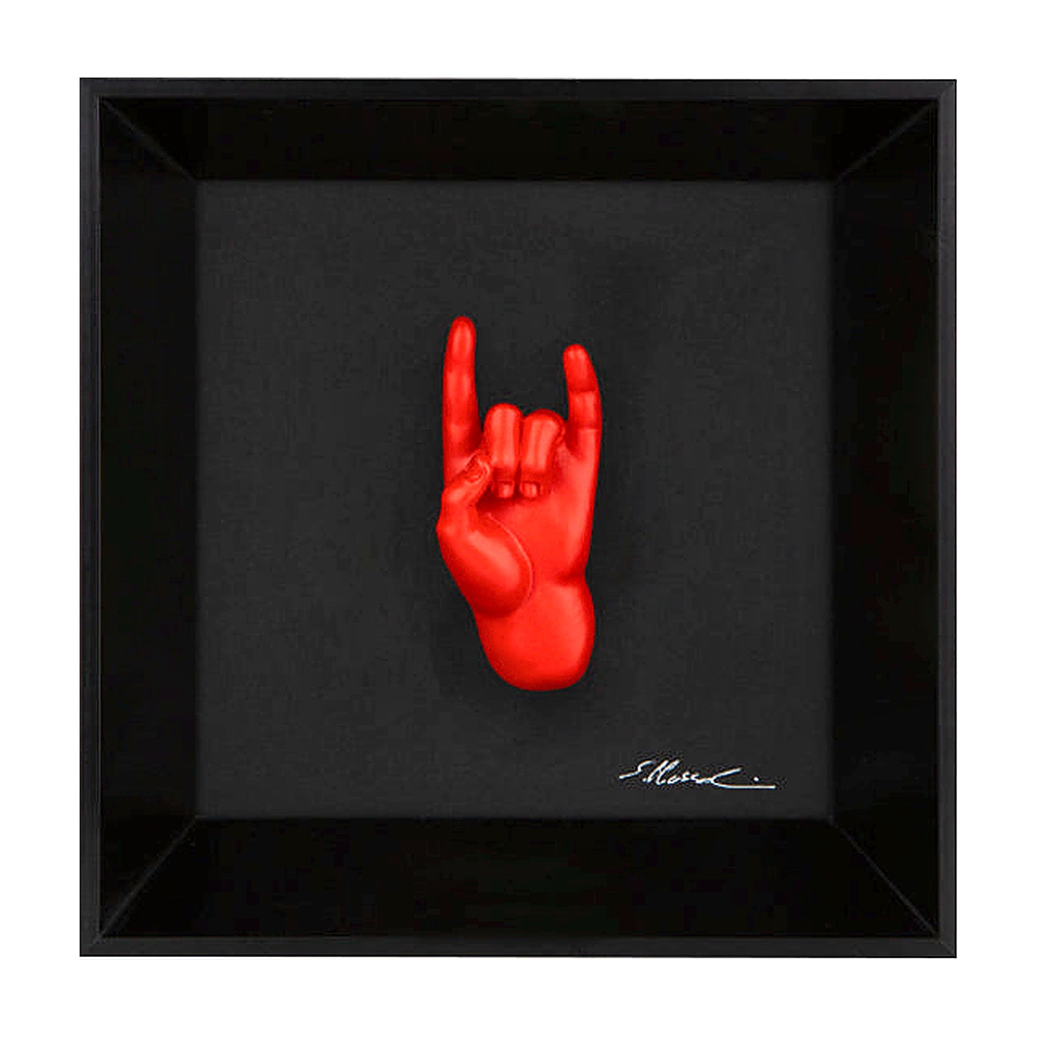 Tien 'e ccorn - il linguaggio delle mani con scultura in resina su quadro fondo nero con cornice artigianale italiana