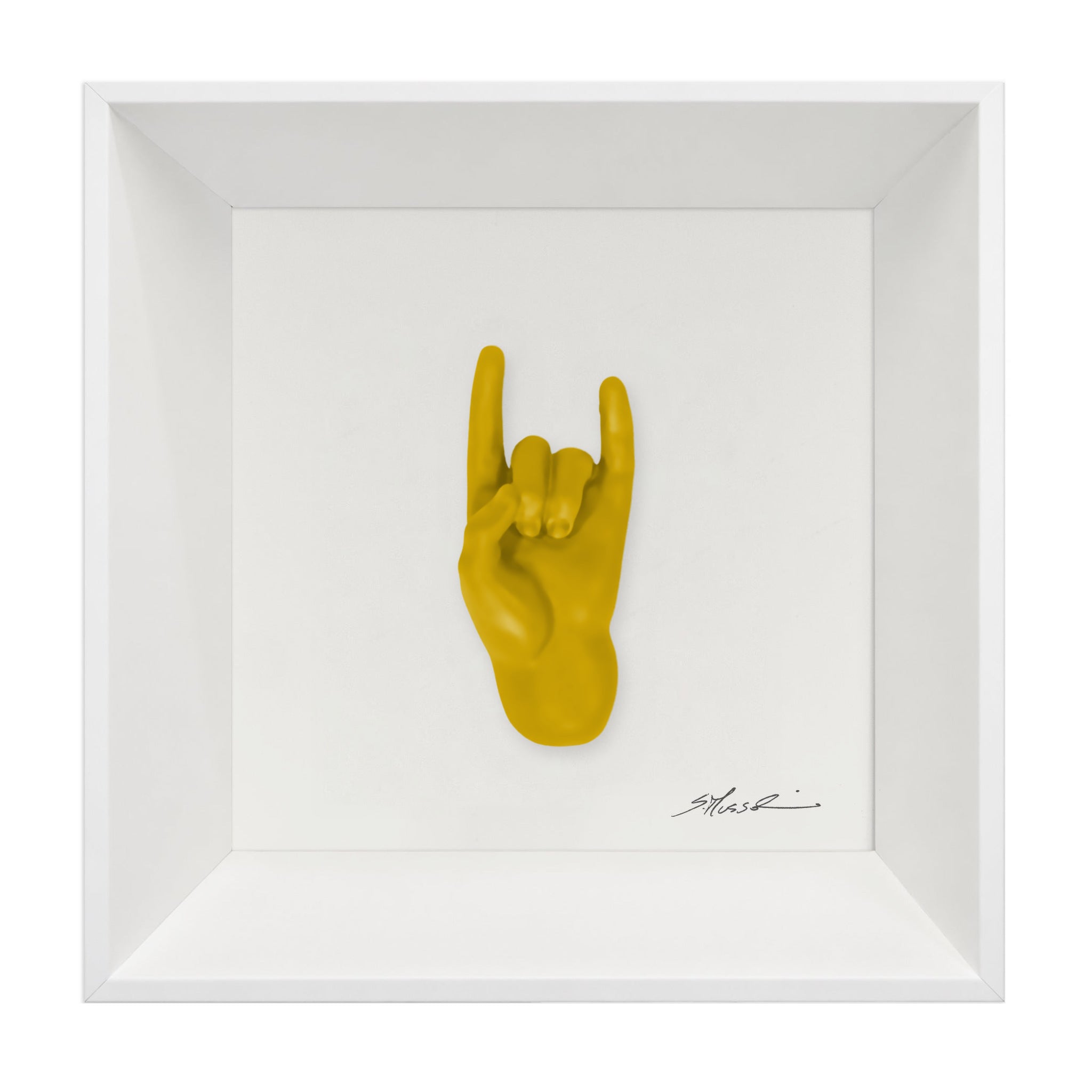 Tien 'e ccorn - il linguaggio delle mani con scultura in resina su quadro fondo bianco con cornice artigianale italiana