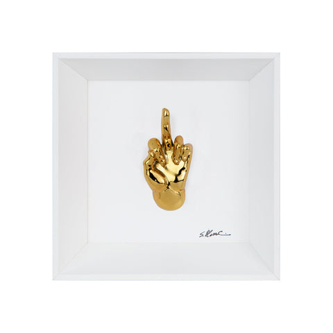 Ma Vafancul - the language of the hands with sculpture in chromed resin on a white background painting with an Italian handcrafted frame