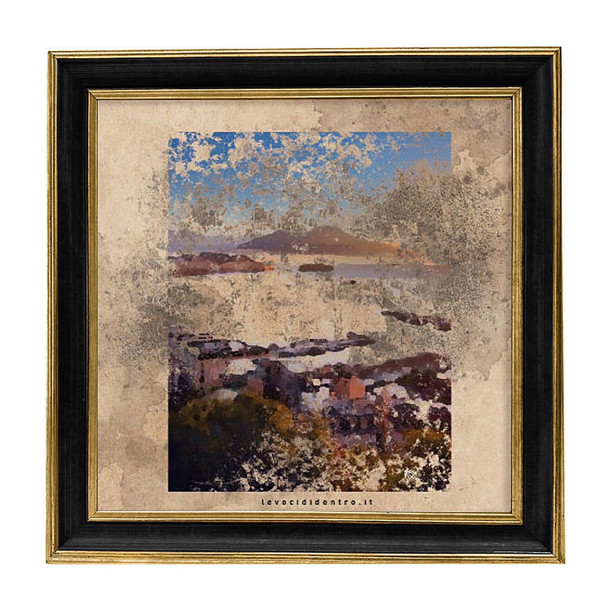 Vedi Napoli e poi muori - grafica d'autore sui simboli di Napoli con cornice artigianale italiana (35x35 cm)