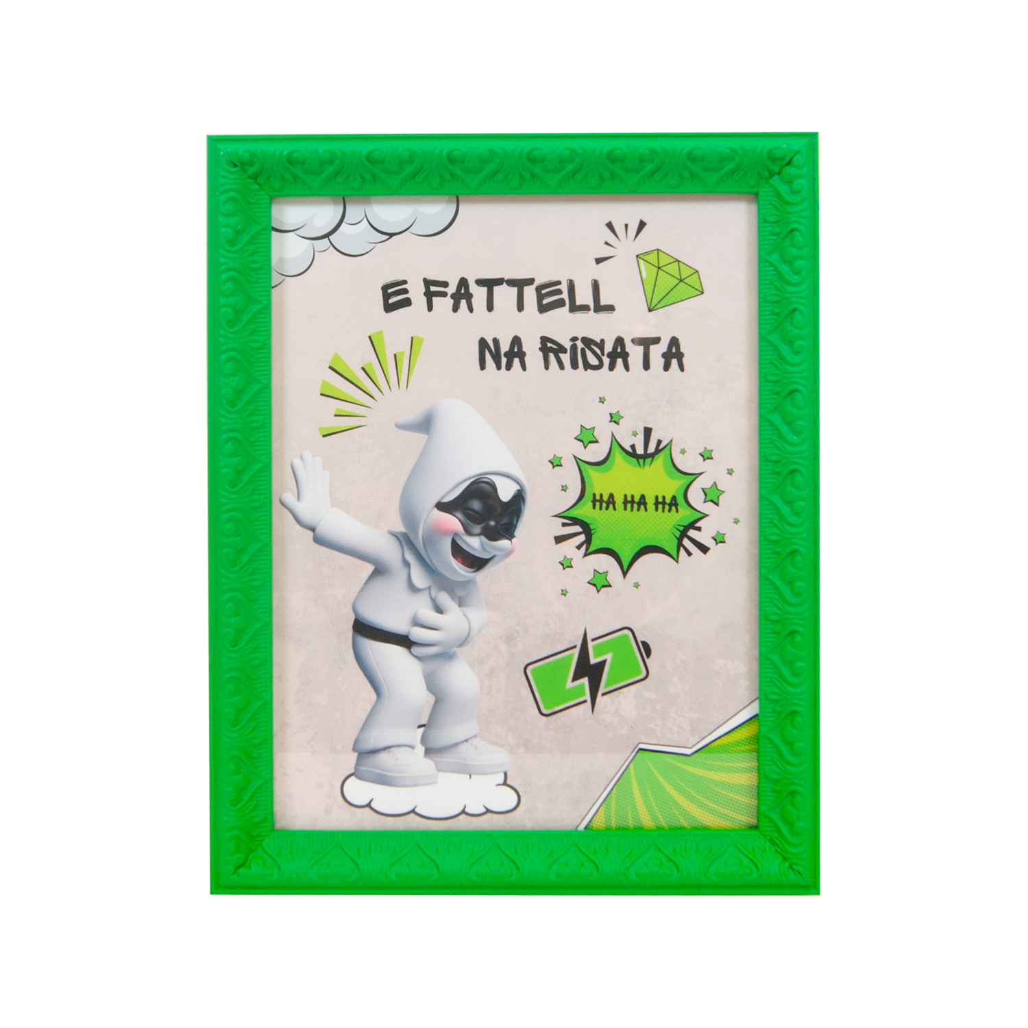 Pulcipop-grafica d'autore sui simboli di Napoli con cornice verde artigianale