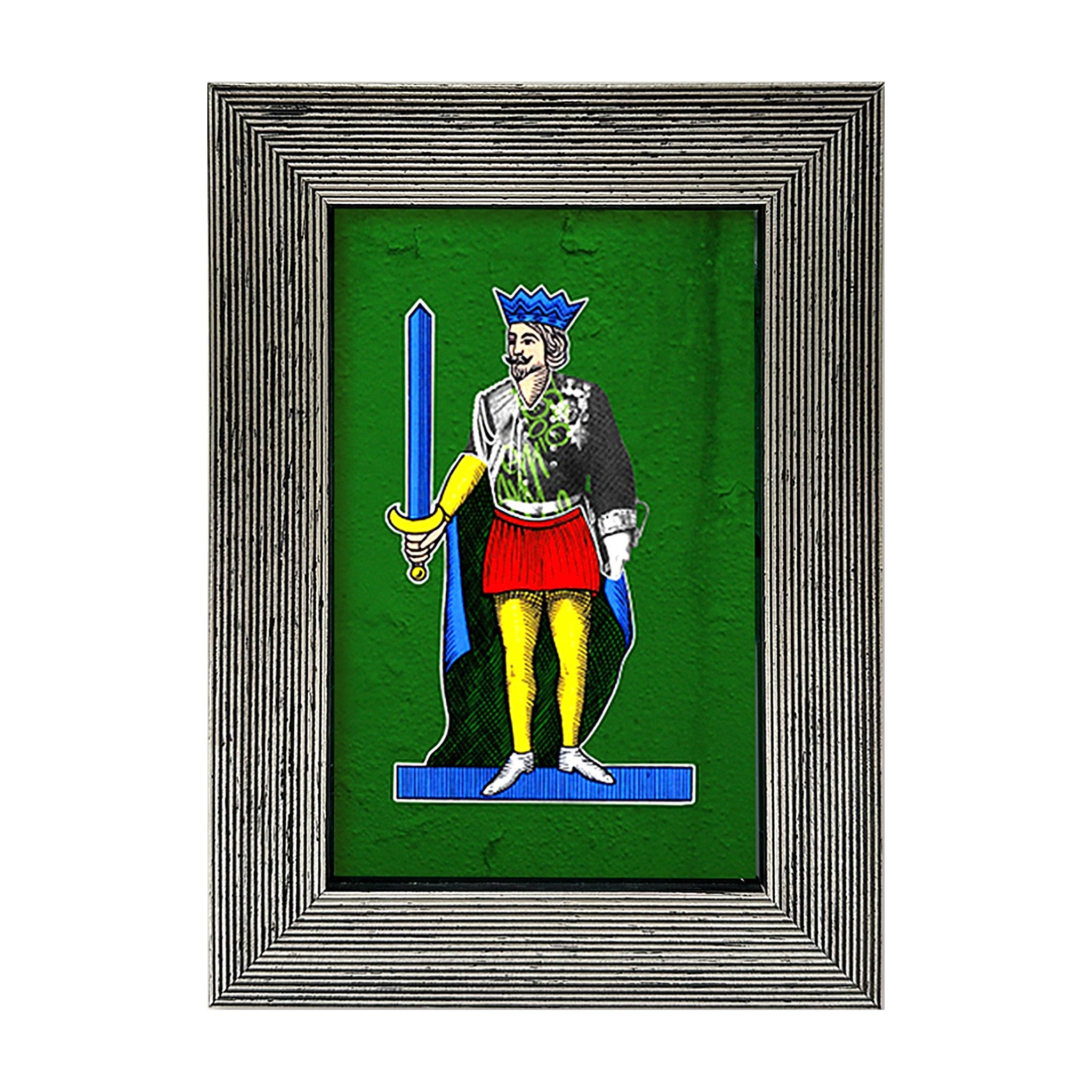 Vittorio Emanuele II, the 10 of Swords - Spacc 'o Mazz, author graphics on the Kings of Naples with an Italian handcrafted frame