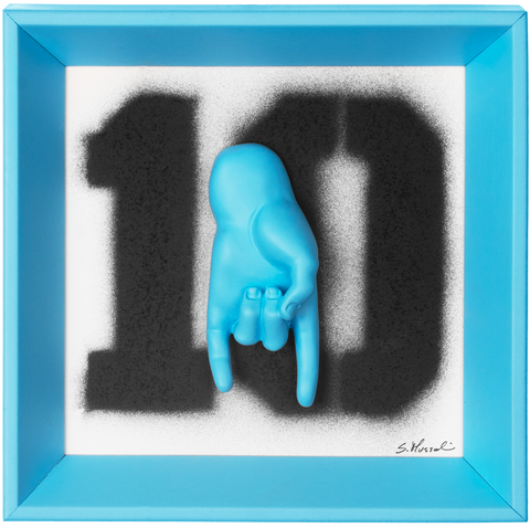 La Mano de D10s, Neapolitan superstition with the language of hands - resin sculpture on graphics with Italian handcrafted frame