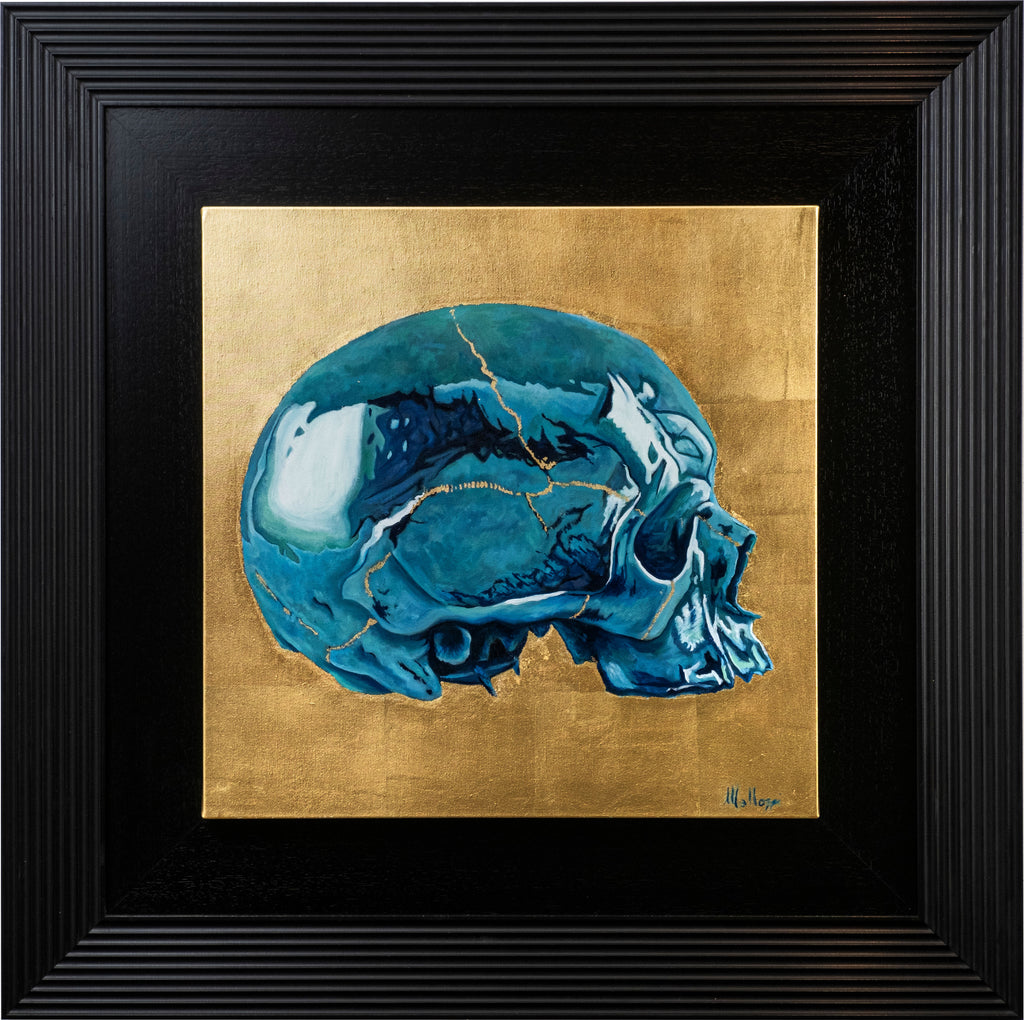 Quadro teschio blu - dipinto olio su tela con cornice artigianale italiana
