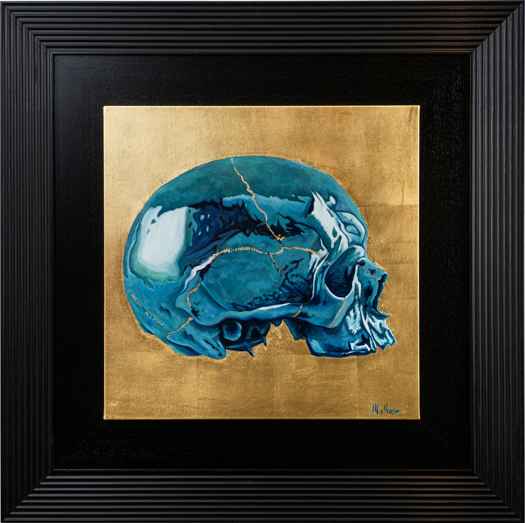 Blue skull painting - oil painting on canvas with Italian handcrafted frame