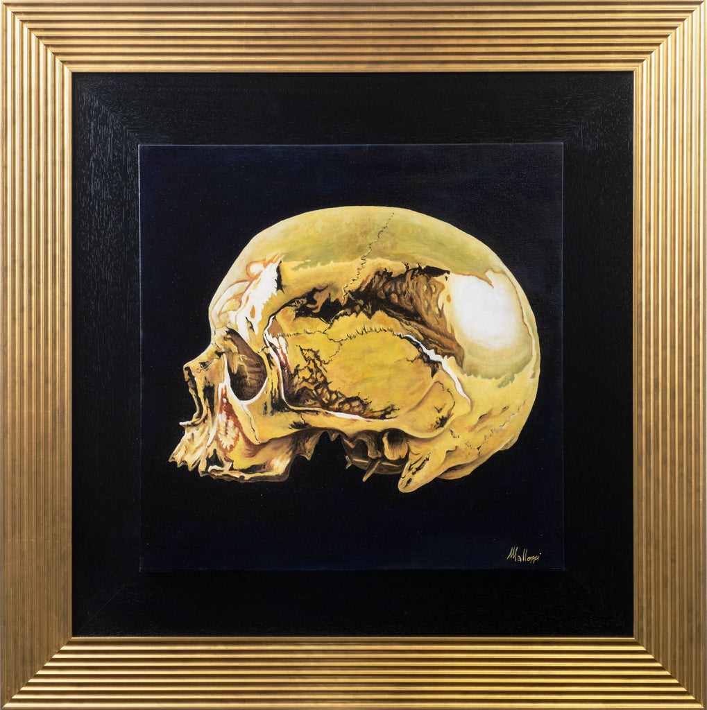 Quadro teschio oro - dipinto olio su tela con cornice artigianale italiana