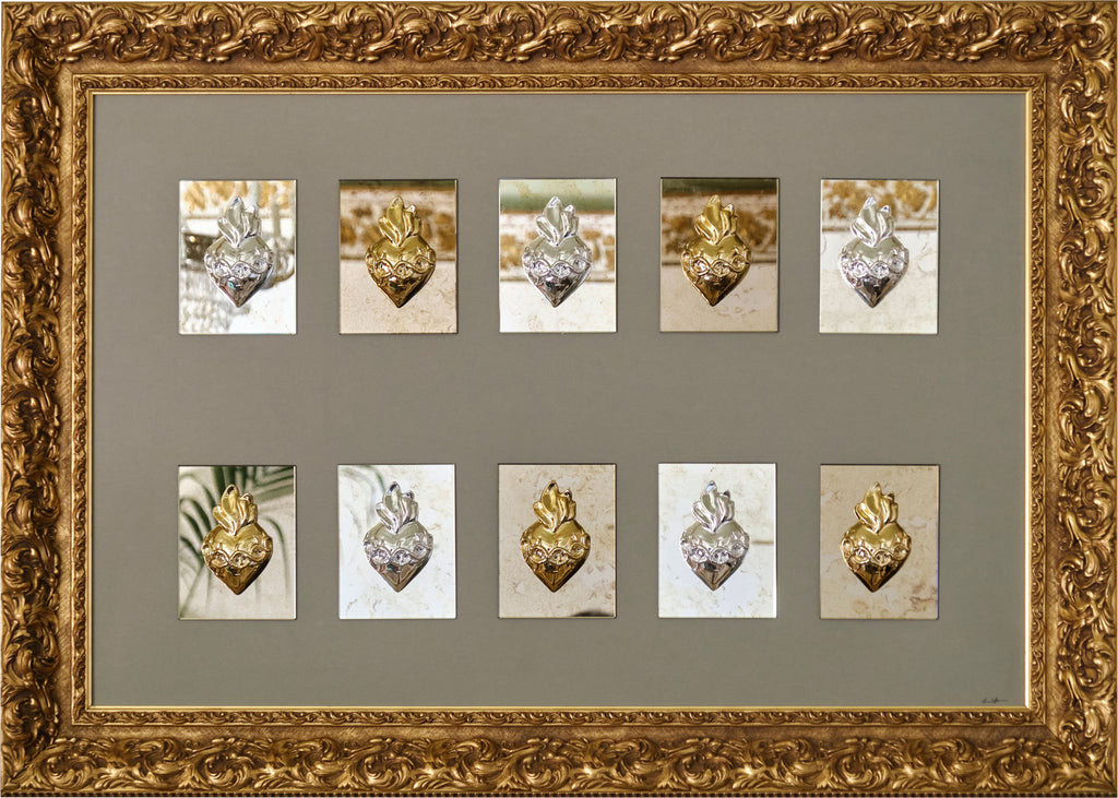 Hearts of Jesus - picture with resin sculptures with Italian handcrafted frame