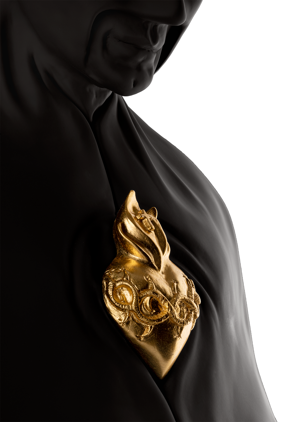 Man in black - scultura in resina opaca con il cuor sacro di Gesu (vers.80x50 cm)