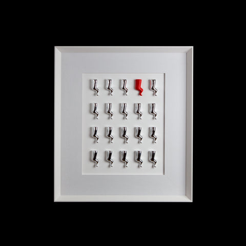 Horns - sculptures in shiny silver and red resin on a white background frame with Italian handcrafted frame
